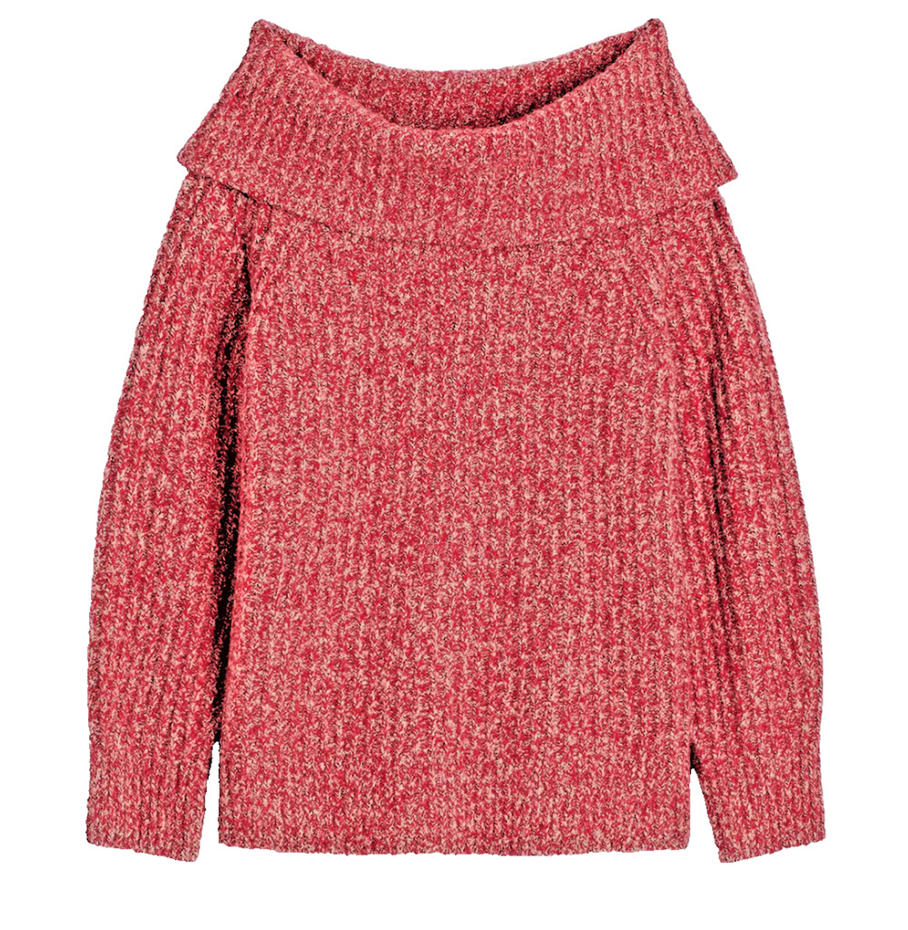 Madewell Cotton Blend Off Shoulder Women Textured Knit Cowl Neck Red Small S